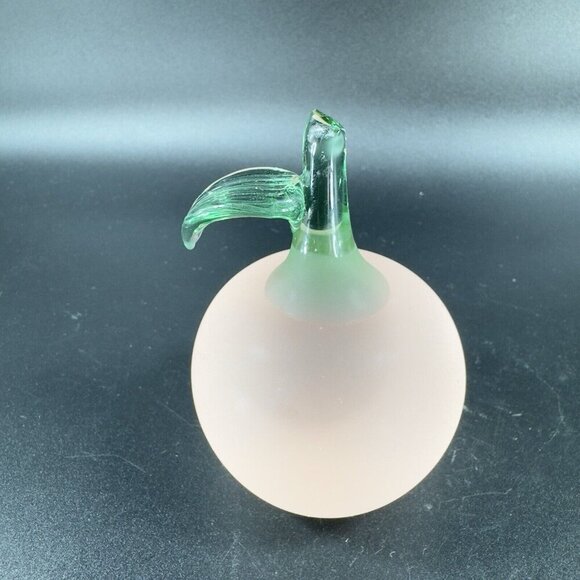 Vintage Glass Apple Fruit Figurine Paperweight Frosted With Green Leaf Top VTG - Picture 10 of 13